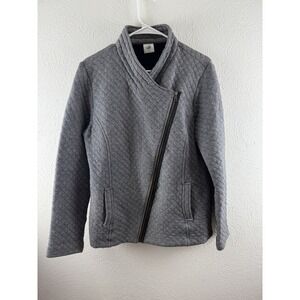 Cabi‎ Jacket Womens L Black Herringbone Zip Moto Stretch Cotton Knit Quilted